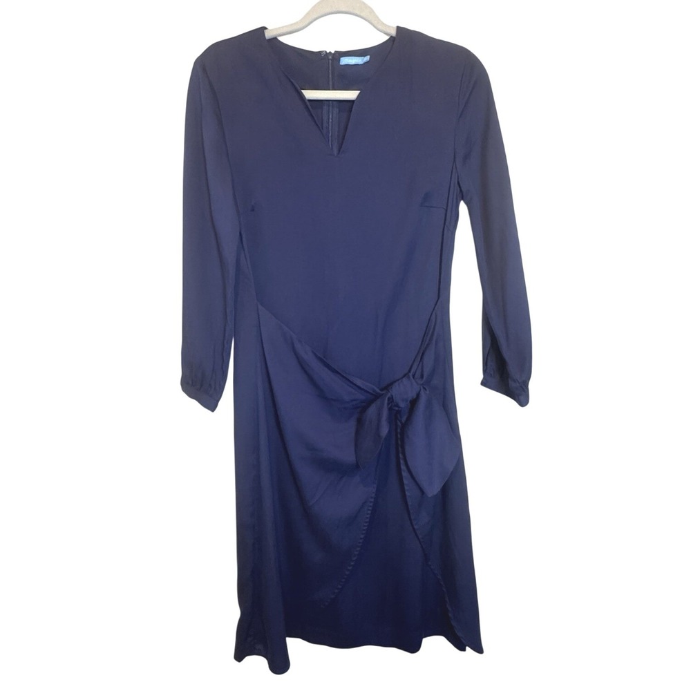 J.McLaughlin Ciara Faux Wrap Sheath Dress Women XS Navy Blue V-Neck Lyocell